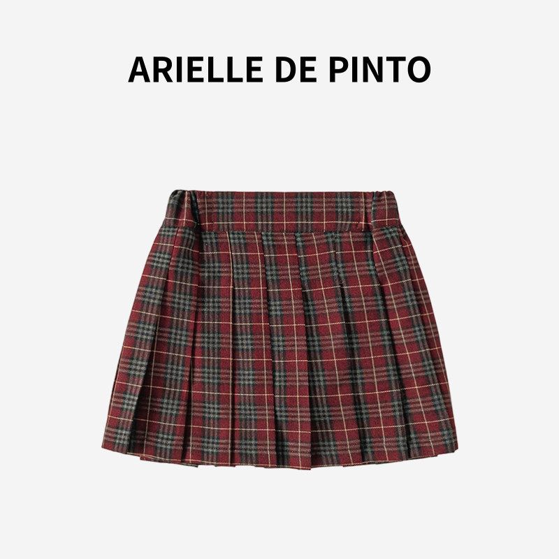 French Arielle De Pinto s New Autumn Outfit for Girls, Korean Style Jk Style Short Skirt, Pleated Skirt Red Grid 110