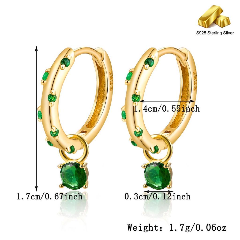 S925 Sterling Silver Zirconia Inlaid Geometric Hoop Earrings - Classic Retro Design