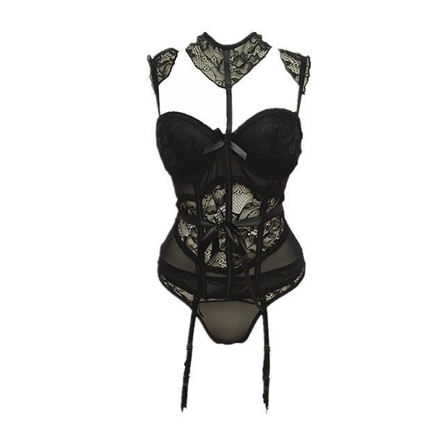 Seduction Lace Bra Panty Set With Built In Garters Bras & Bra Sets