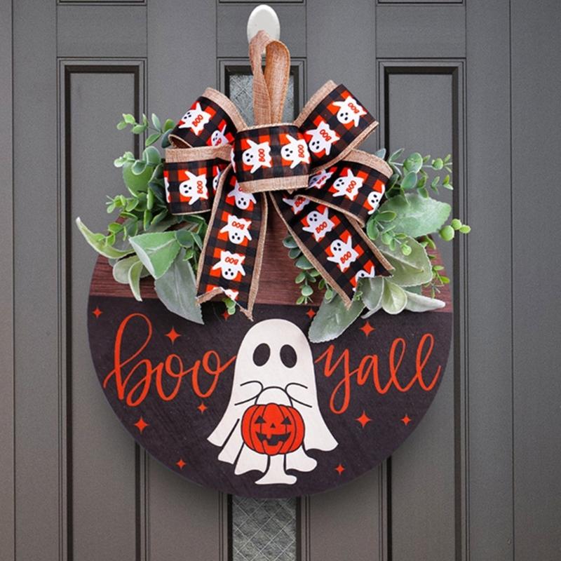 Handmade Wood Plaque Welcome Sign Stylish Indoor/Outdoor Wall Hanging for Halloween Enthusiasts Holiday Window display