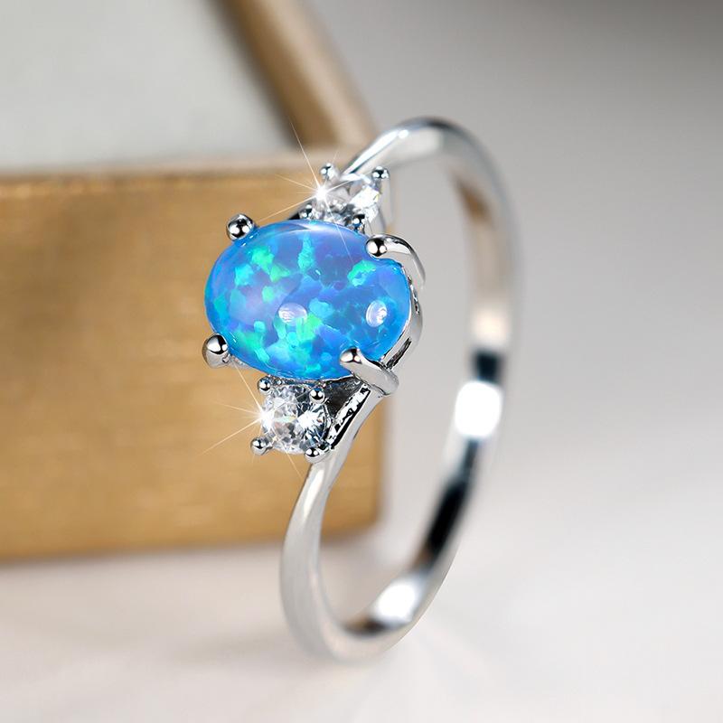 Explosive White K Four Claw Oval Pink Edged Ring with White Diamonds Fashionable and Versatile