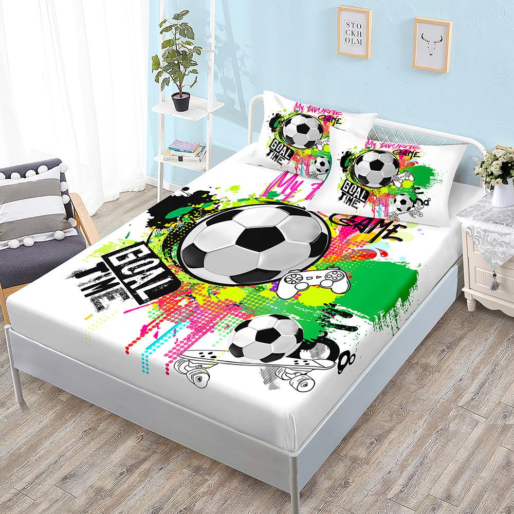 Basketball Boys Fitted Sheet Set Twin Full King Bed Fitted Sheets for Kids Teens Football Bed Set with Pillowcase Bedroom Decor