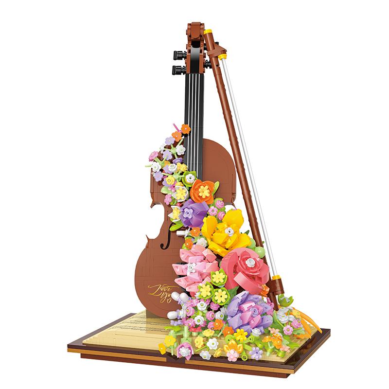 Non-Toxic Diy Creative Decorations Violin&Piano Flowers Small Particle Building Blocks Models Assembly Toys Valentine'S Day Gifts