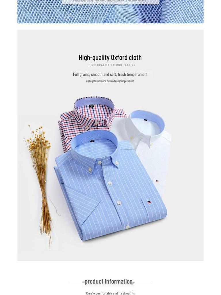 Herren Slim Fit Kurzarm Oxford Baumwolle Freizeit Hemd