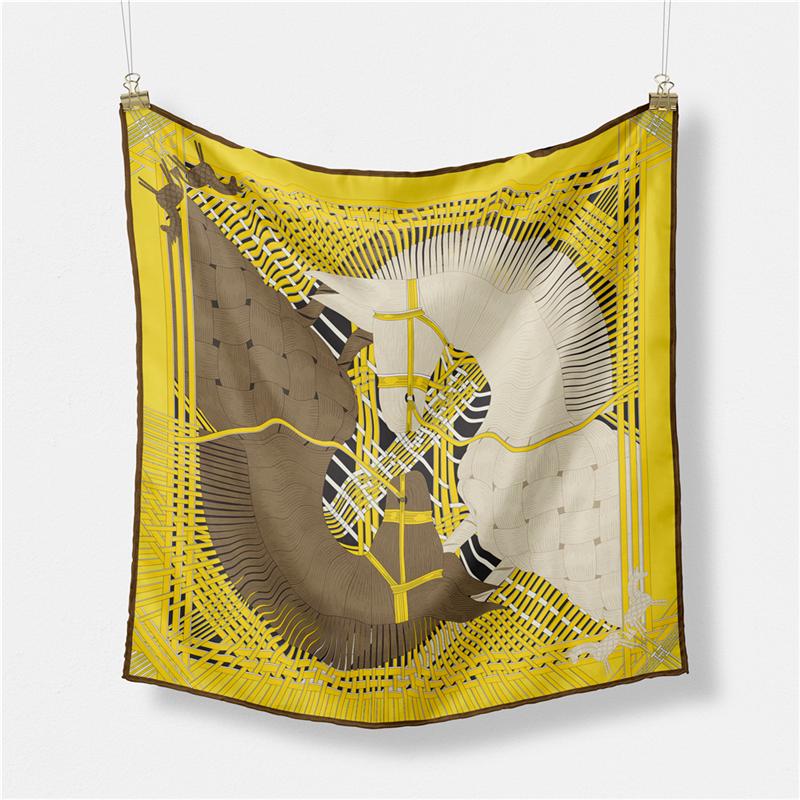 Twill Silk Scarf Woman Double Horse Print Square Scarves Wraps Bandana Small Hijab Foulards Lady Tie Headband Neckerchief 53CM