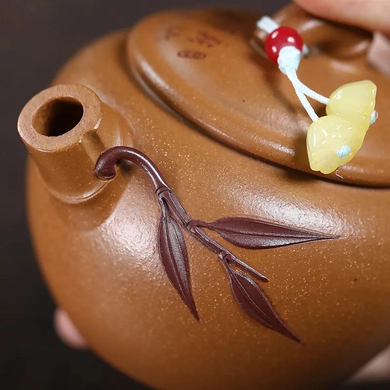 Yixing Handmade Purple Clay Teapot Tradition Beauty Kettle Hand-carved Bamboo Leaf Tea Pot Chinese Raw Ore Zisha Tea Set 130ml
