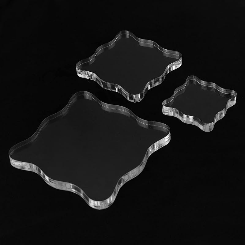 3 Pieces Wavy Edge Acrylic Stamping Blocks, Clear Stamp Blocks Tools for DIY Crafts Making, Scrapbooking 3x Square Wavy Edge