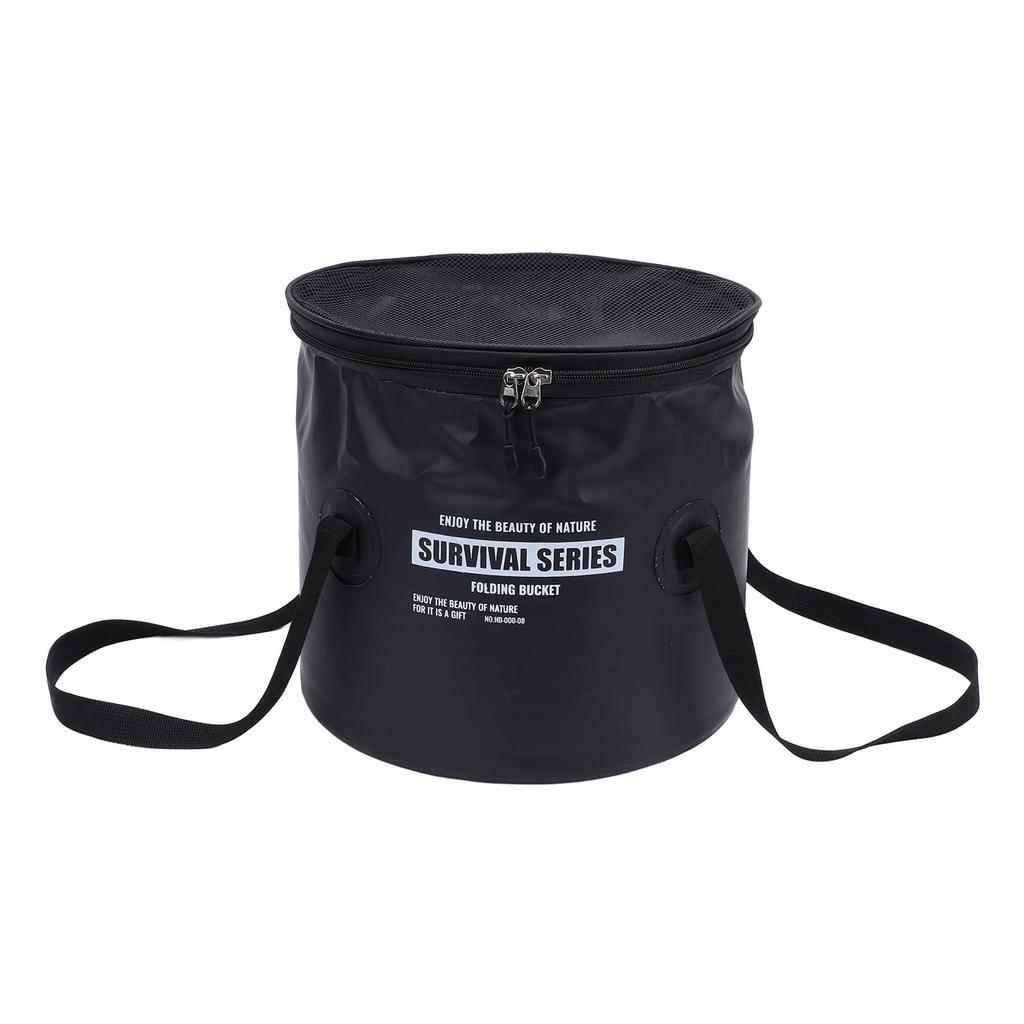 Cloth Folding Bucket with Mesh Pouch Portable Draining Basket Water Container for Outdoor Camping Fishing Car Washing