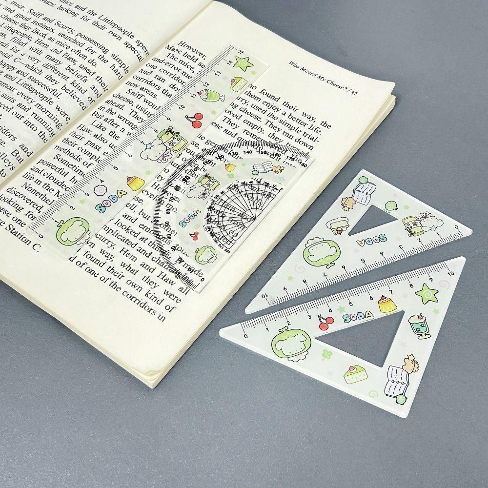 4pcs Math Geometry Tools Ruler Set Melon Dog Straight Ruler Portable Triangle Rulers School Office