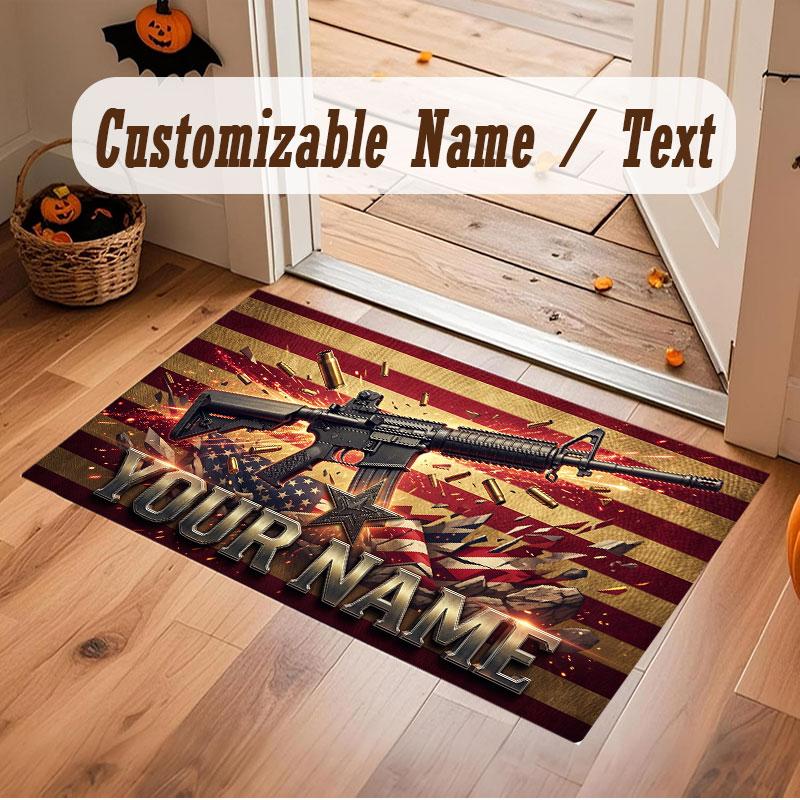 American Patriotic Theme Crystal Velvet Floor Rug Personalized Custom Name Text Warm Carpet Home Decoration
