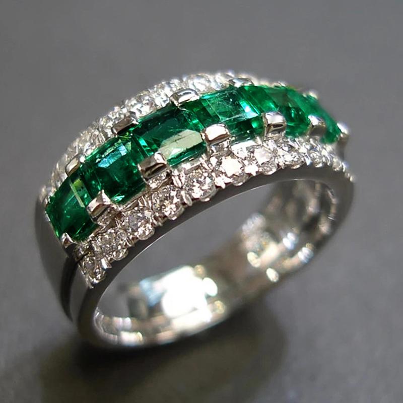 

Huitan Fashion Luxury Princess Square Green Cubic Zirconia Engagement Proposal Rings for Women Fancy Anniversary Gift 9