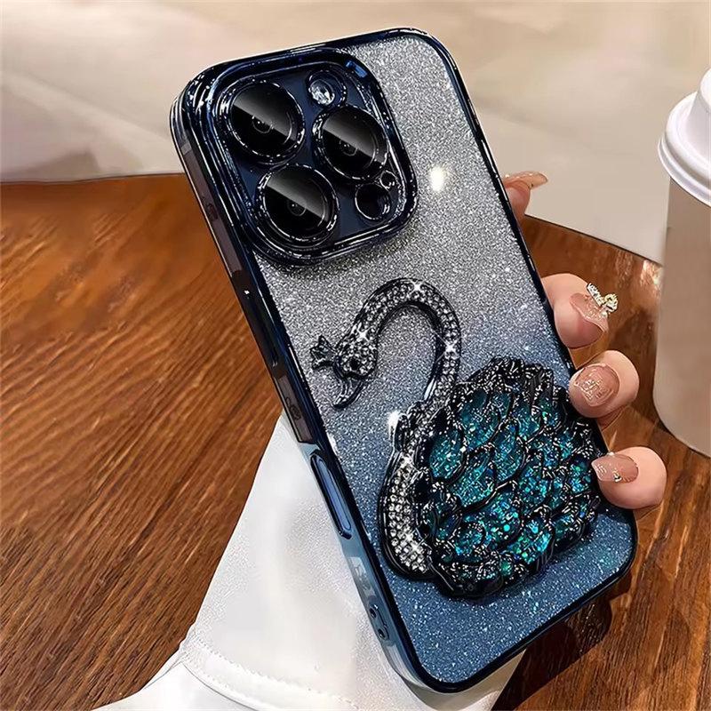 

Роскошный чехол для телефона с блестками и градиентом в виде лебедя и зыбучих песков для iPhone 15 12 13 14 16 Pro Max Plus, противоударный чехол iPhone 16 Plus синий