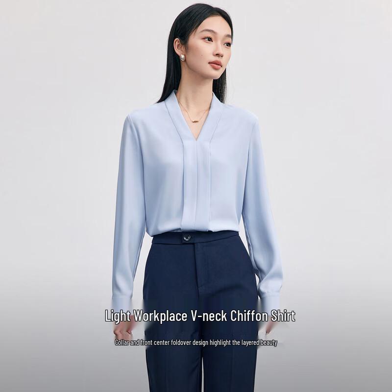 Women s V-Neck Fold-Over Chiffon Blouse S