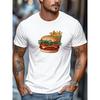 European Sizes Men's T-shirt, Simple and Stylish, Relaxed and Casual, Men's Hamburger and French Fries Pattern Summer Casual Crew Neck
