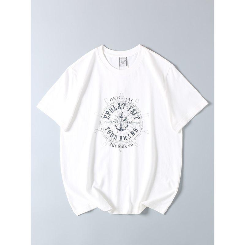 Export Export Balance Cargo with Logo Cut off Summer Men All Cotton Loose American Casual Print round Neck Underwear Short-Sleeved T-shirt