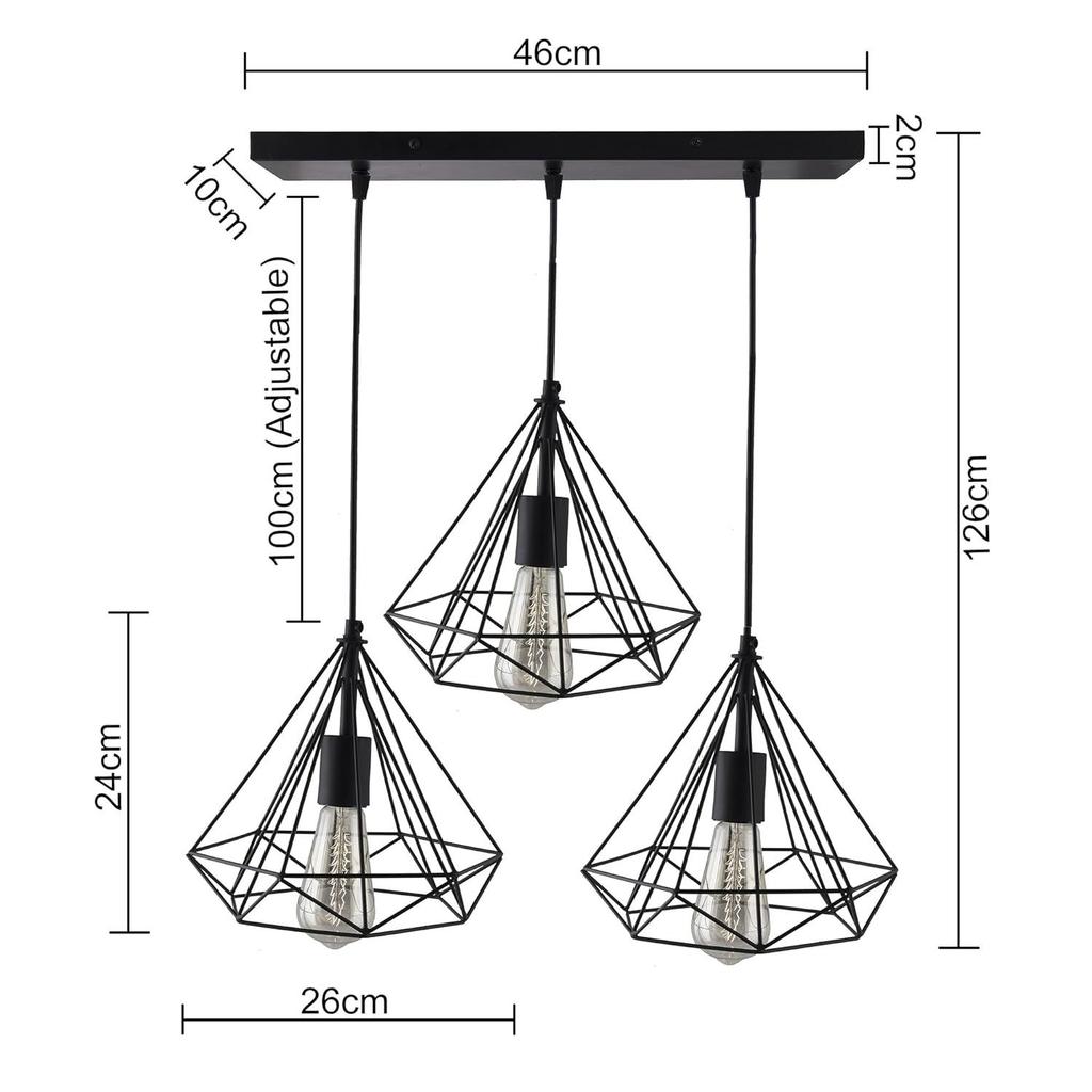 40Watts 3-Lights Black,Metal Chandelier, Diamond Hanging Pendant Light for Home Decoration Lamps, Linear Cluster
