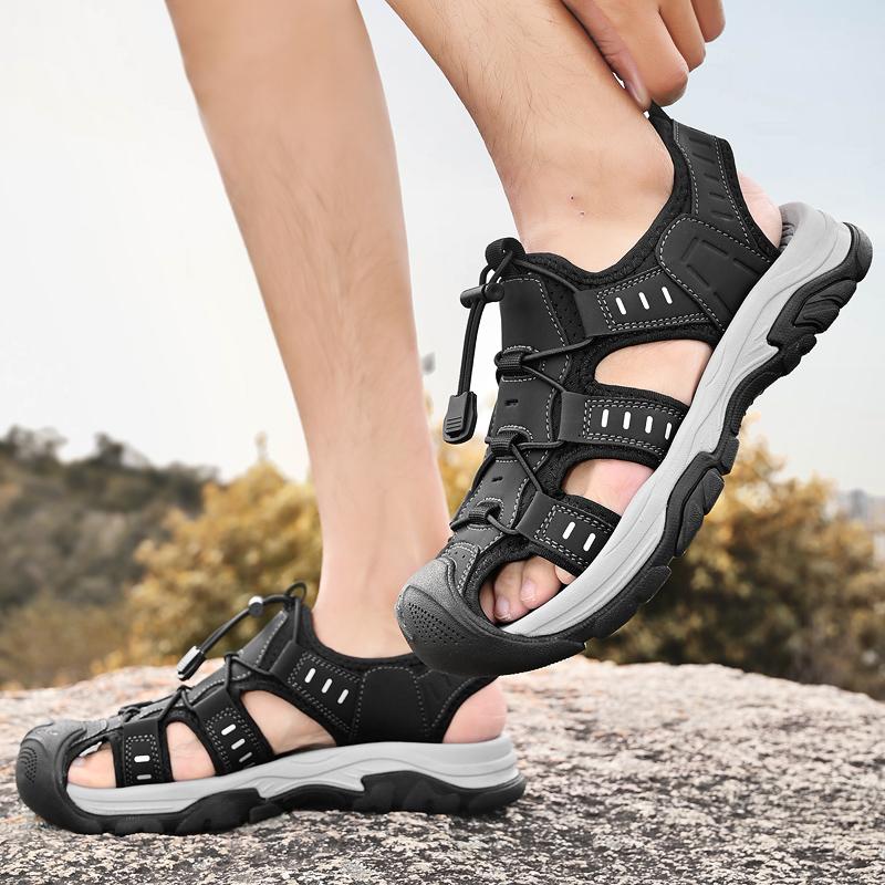 Sandalen Herren Tide Sommer neuer Stil Leder Zehenkappe Outdoor Freizeit Sport hohle Sandalen Strandschuhe