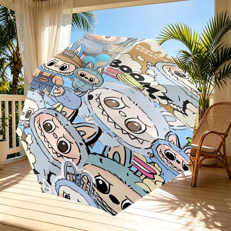 Labubu Print Automatic Open Close Umbrella, Portable Foldable Umbrella, for Outdoor Commute Camping Trip, Ideal Birthday Gift