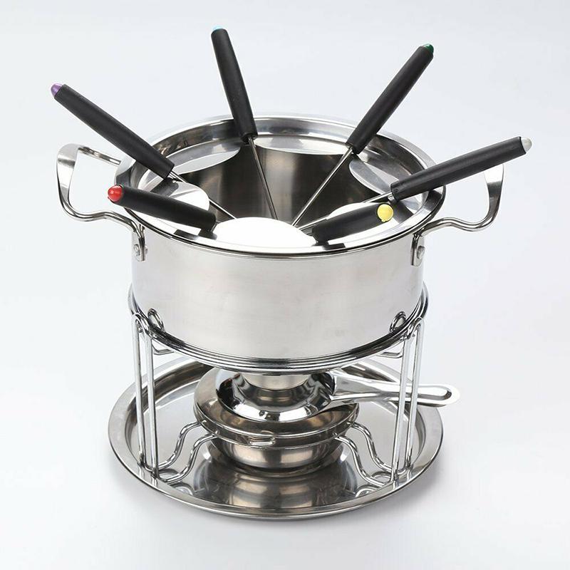 Käse-Schokoladenfondue-Schmelztopf-Set aus Edelstahl mit 6 Gabeln