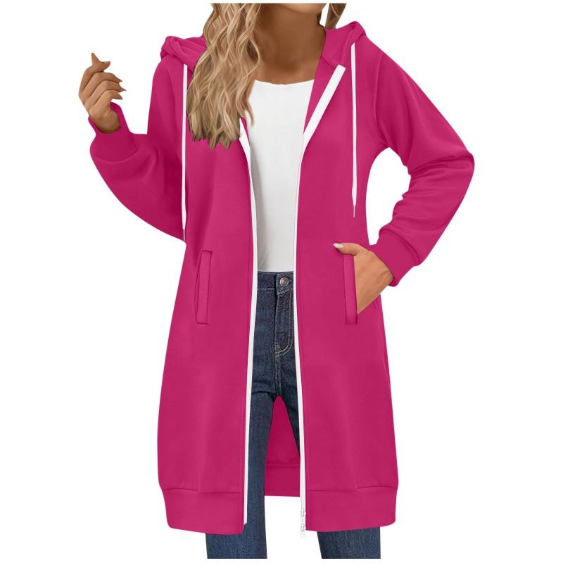 Women's Long Sweatshirt Casual Versatile Drawstring Long Sleeve Hooded Jacket Pockets