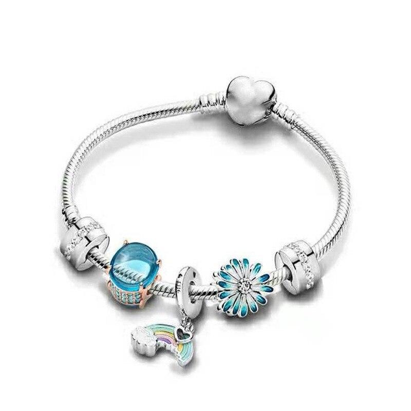 New 925 Sterling Silver Daisy Bracelet Suitable For Women 'S Wedding Party Gift Diy Jewelry