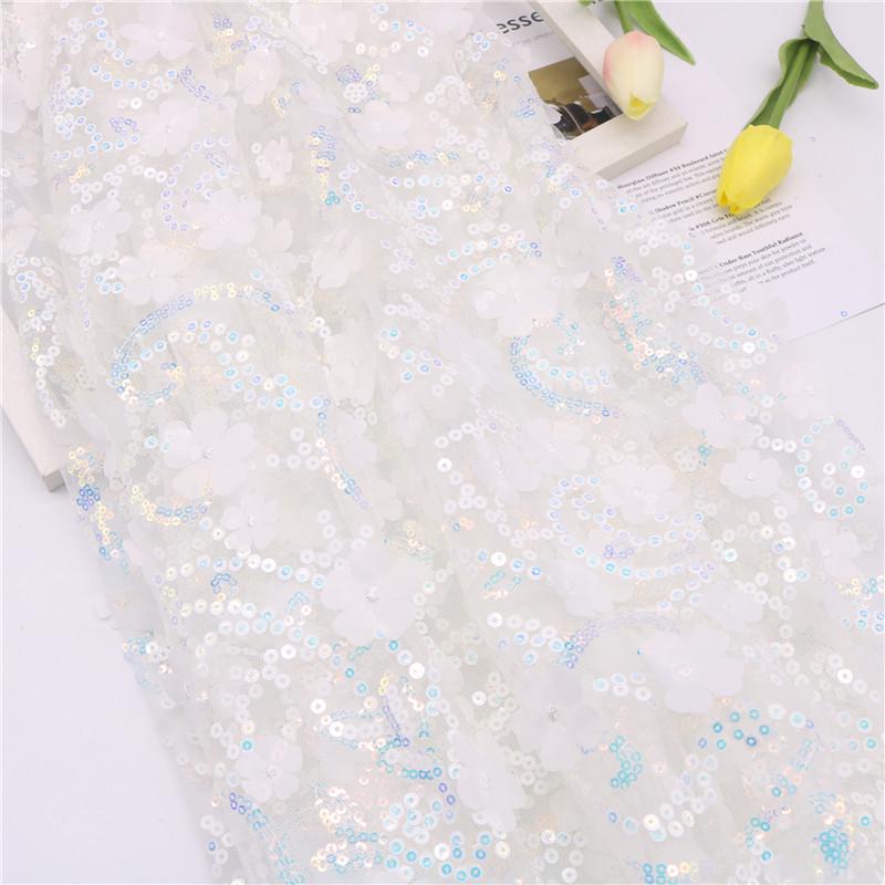 3D Sequin Petal Embroidery Fabric for Wedding Dress, Cheongsam, Hair Accessories, Shoes, Clothing, and DIY Crafts