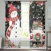 Christmas And Winter Snowman Poinsettia Curtains For Living Room Bedroom Home Decoration Window Voile Tulle Curtain Drapes