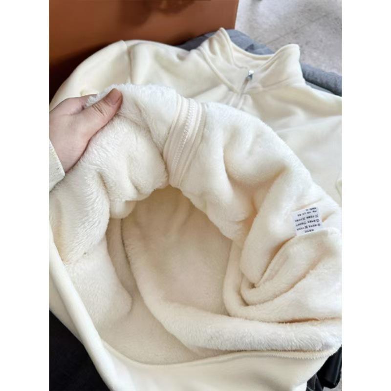 Women's Fleece Lined Windbreaker: Lamb Wool, Warm Velvet, for School Uniforms, Spring & Autumn 