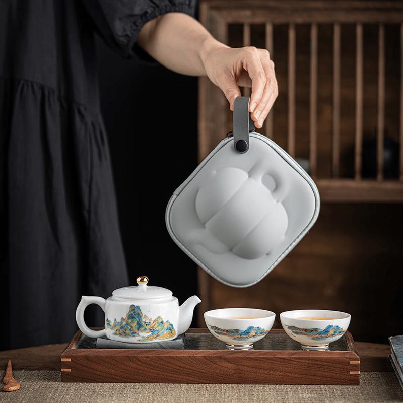 Chaxun White Porcelain Travel Tea Set