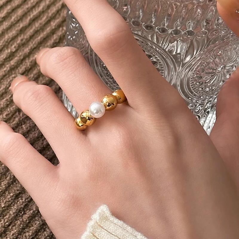 European and American 18k gold ring pearl ring women's niche high-end light luxury ins style ring hot sale