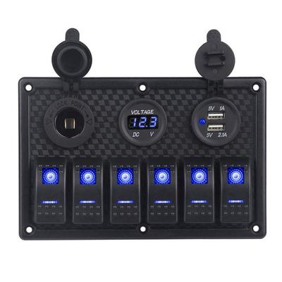 Zmayastar 6-Way Waterproof Boat Switch Panel with USB Charger and LED Voltmeter, DC12-24V, Marine Supplies, SP-CYKG-023