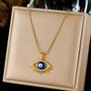 Gold Plated Stainless Steel Evil Eye Enamel Pendant Necklace for Women