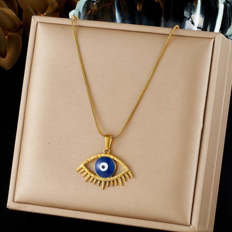 Gold Plated Stainless Steel Evil Eye Enamel Pendant Necklace for Women