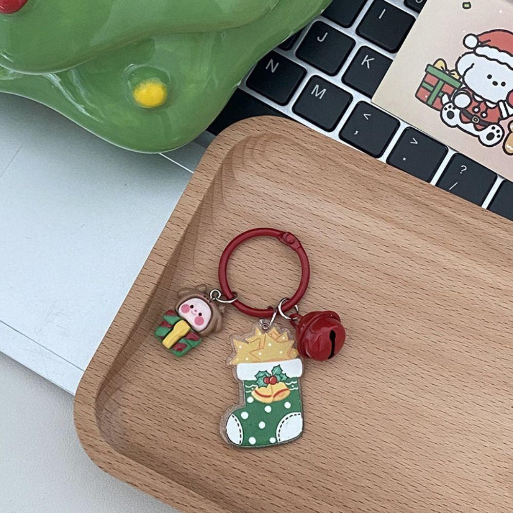 Cute Christmas Keychain Cartoon Creative Pendant Kawaii Acrylic Keyring