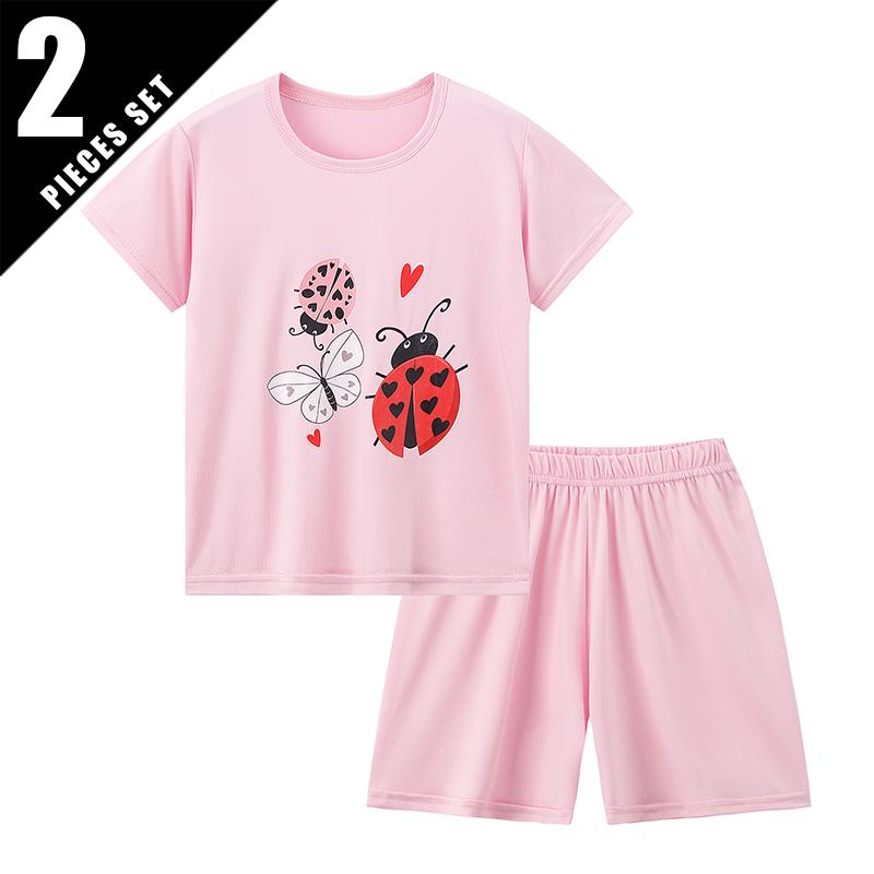 2 Piece Children's Casual Fashion Suit Girl Sweet And Lovely Bow Round Neck Shirt Comfortable And Versatile Elastic Waist Shorts