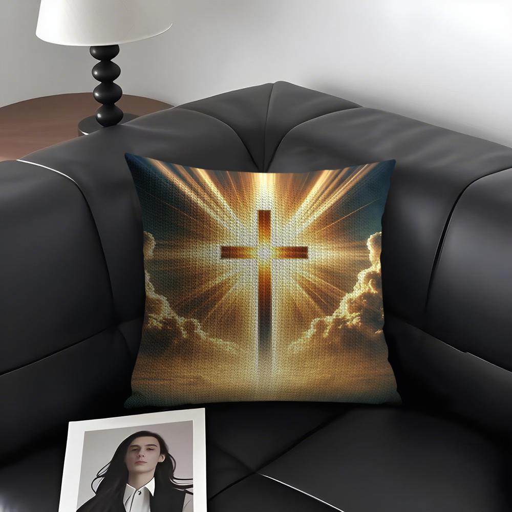 Cross Hot Cushion Cover Natural Linen Organic Fabric DoubleSided Printing Sofa Home Decor Gift Pillow Case