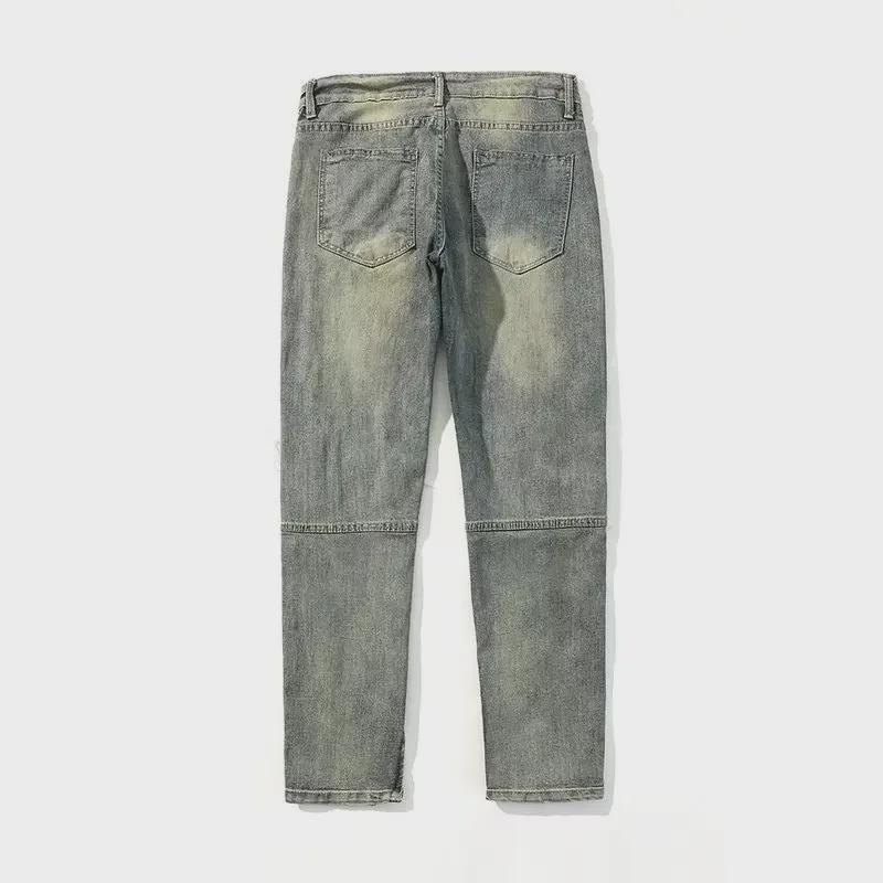 Men's Slim Fit Distressed Jeans - Autumn Washed Hip-Hop Style Straight Pants