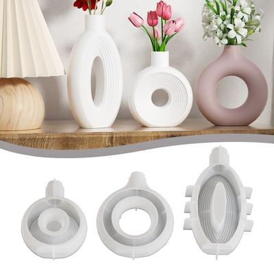 Oval Stripe Silicone Vase Mold Hollow Out Easy Release Epoxy Resin Mold Heat-Resistant Non-Stick Gypsum Mold Craft Workshops