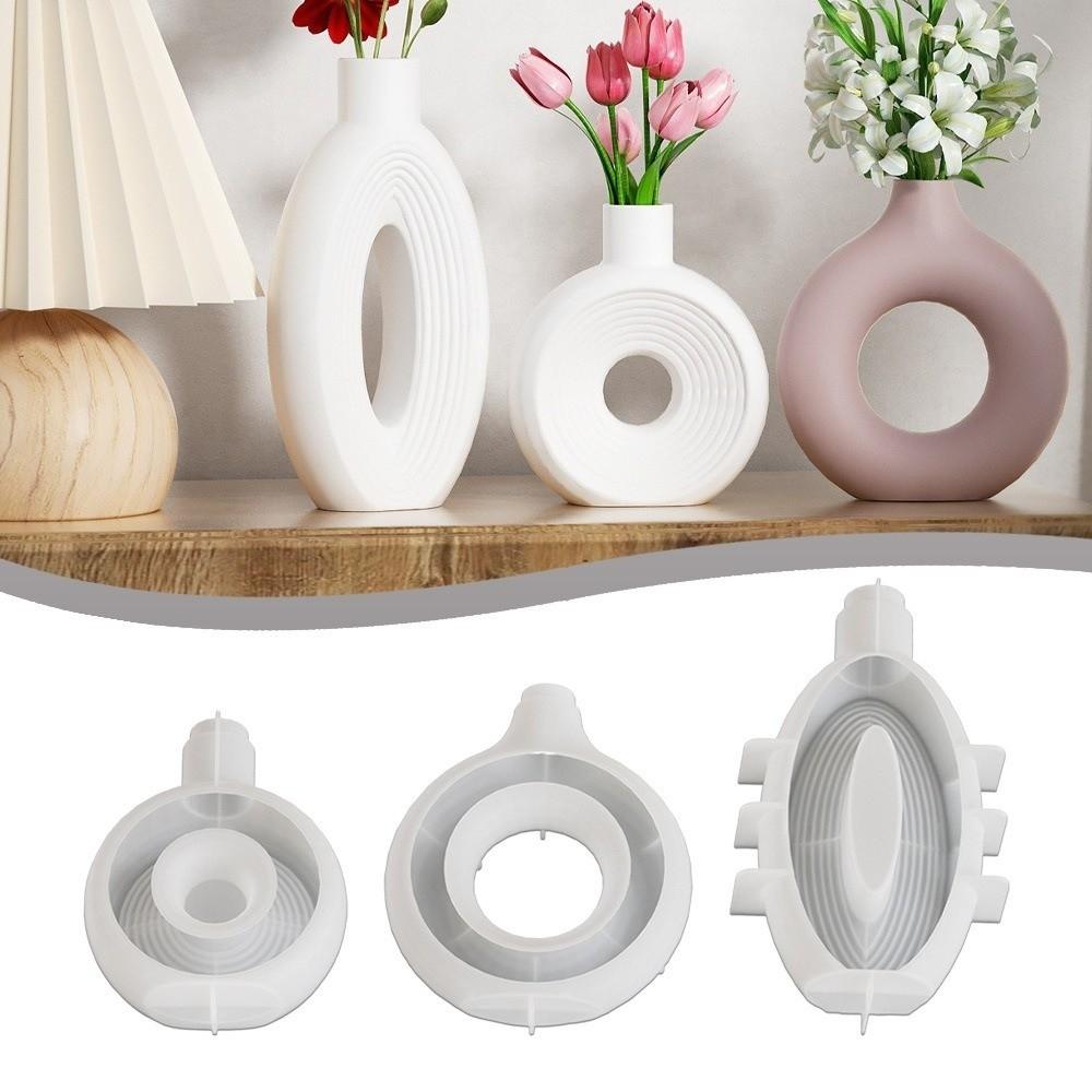 Oval Stripe Flower Pot Mold Hollow Out Gypsum Mold Reusable Mold Silicone Vase Mold  Living Room