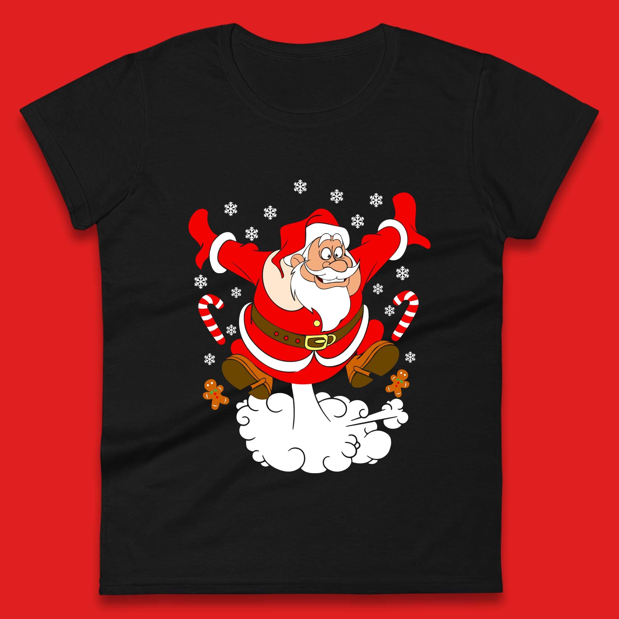 Flying Farting Santa Claus Funny Christmas Womens T Shirt Mens Tops Tees Unisex Christmas Top S