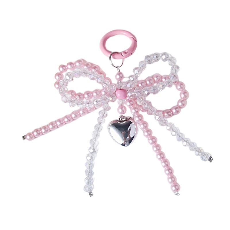 

Versatile Fashion Bag Accessory Chic Pearls and Crystal Bowknot Pendant Keychain Accessory for Purses and Phones розовый