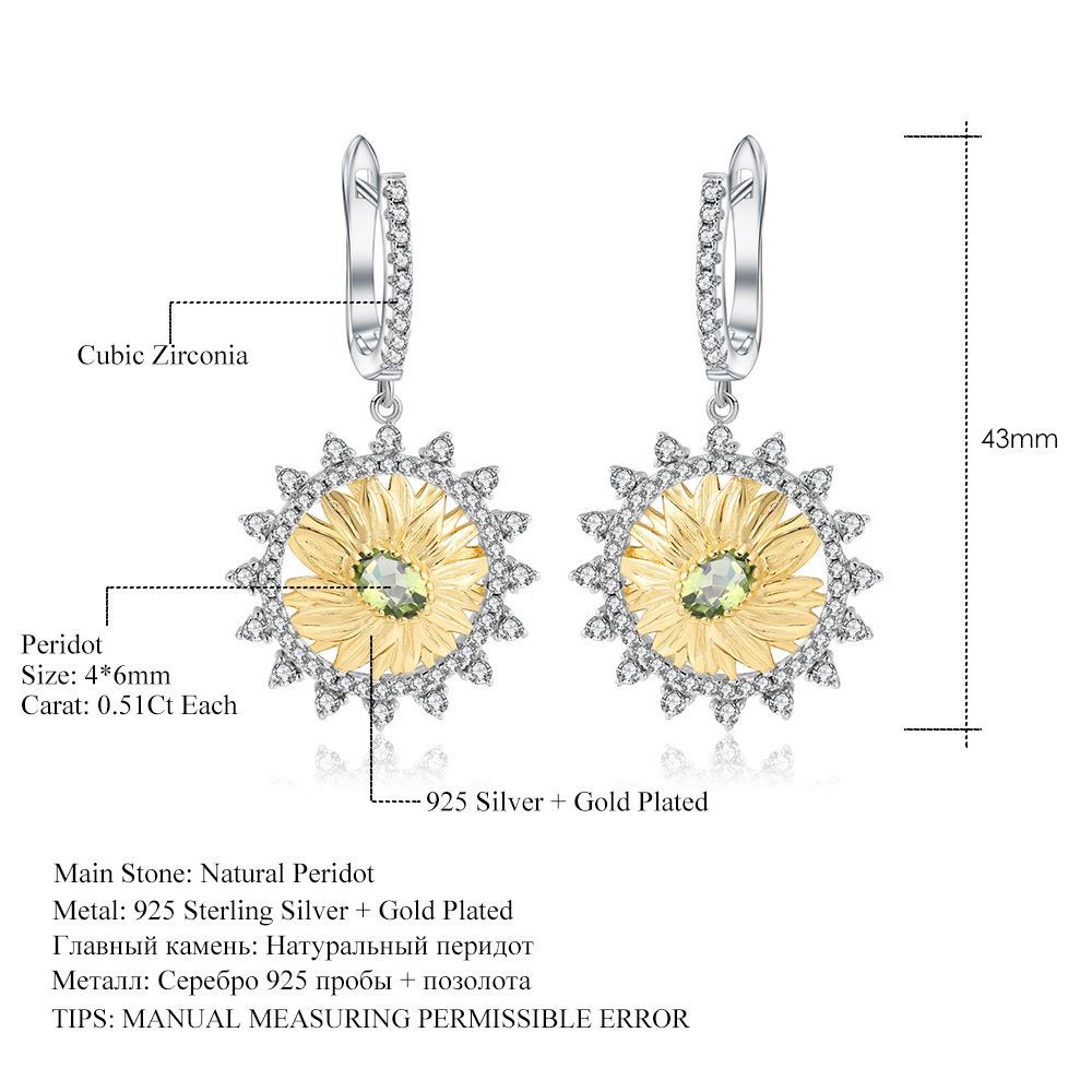 Sunflower Natural Wind Earrings Silver S925 Sterling Silver Inlaid Peridot Earrings Original Design Garnet Earrings