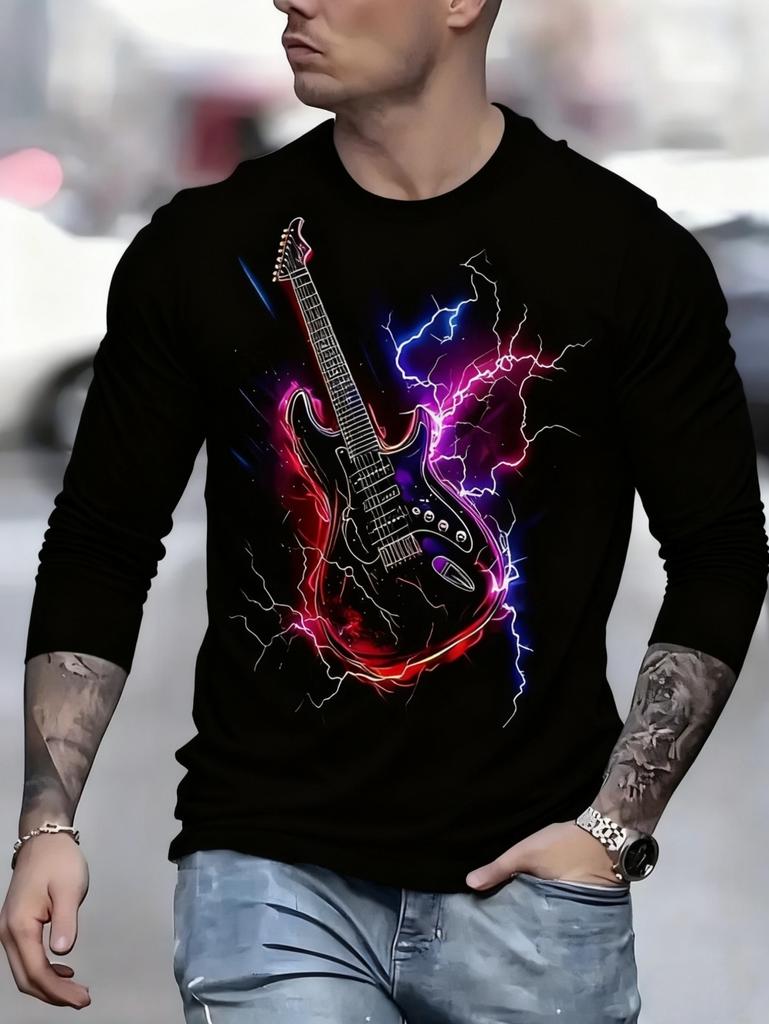 T-shirt Strumenti Musicali da Uomo Chitarra Pianoforte Stampa 3D Manica Lunga Tee Harajuku Y2k Tee Streetwear Top Oversize Abbigliamento Uomo