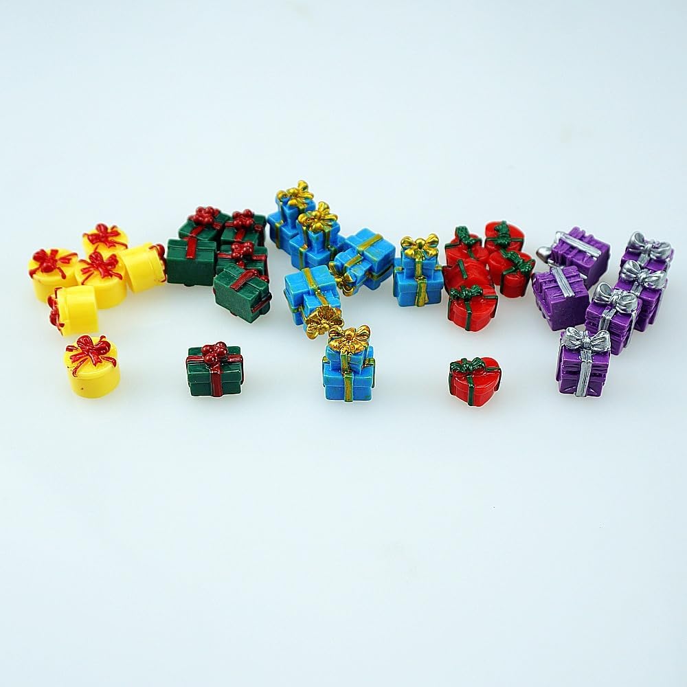 5 Style 30 PCS Miniature Resin Presents Boxes Colorful Micro Holiday Presents for Crafts Festival Tabletop Decors