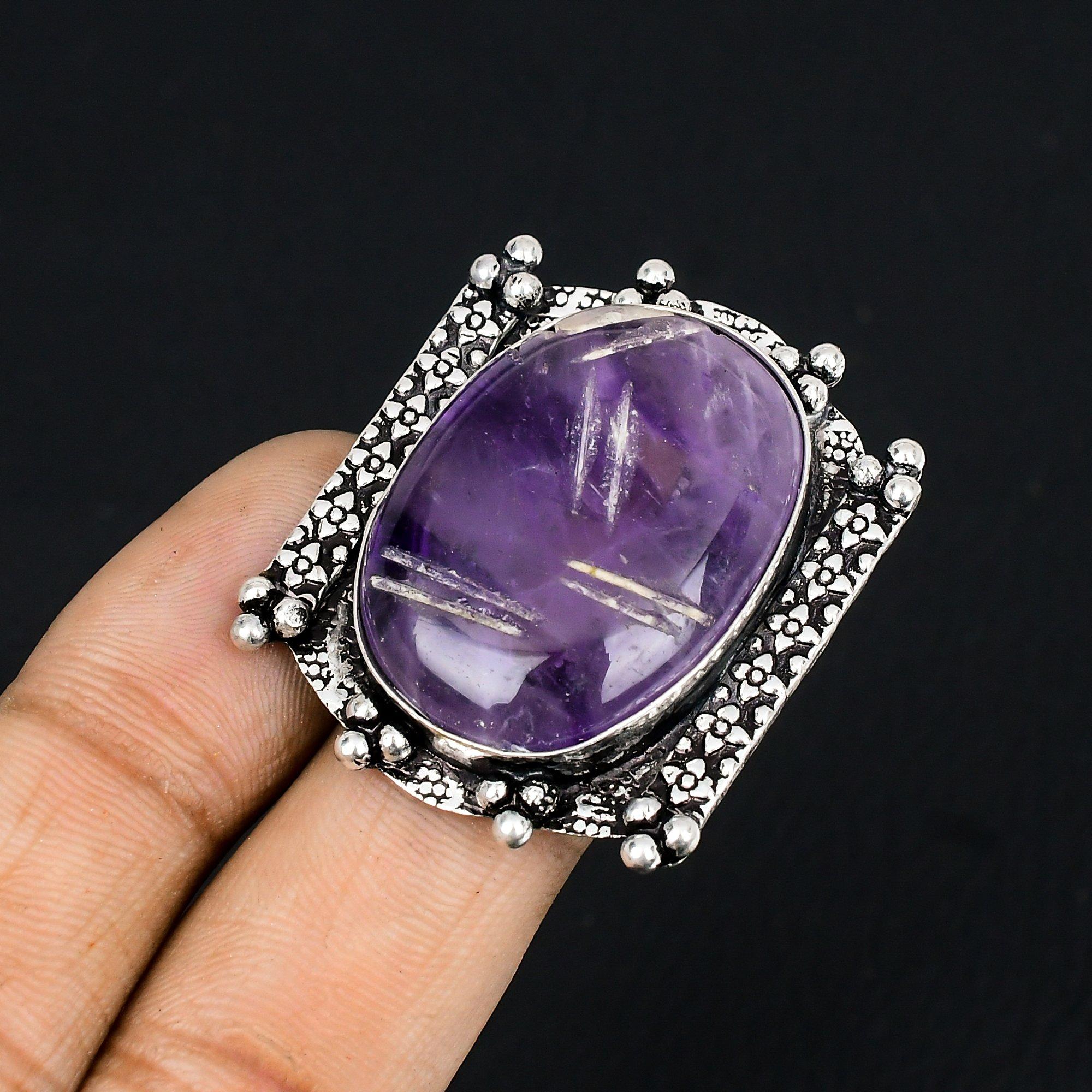 Wedding Gift For Her 925 Silver Natural Star Amethyst Promise Ring Size 6 6