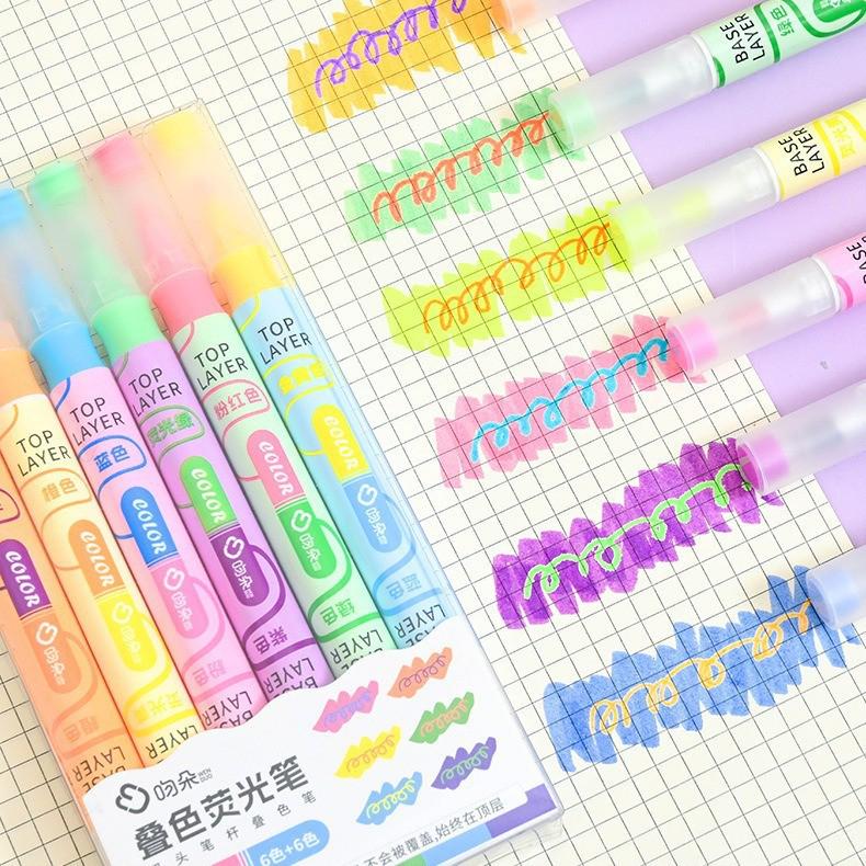 Erasable Double-Ended Fluorescent Highlighter Pen Set: Ideal for Students, Perfect for Colorful Marking and Layering Tasks