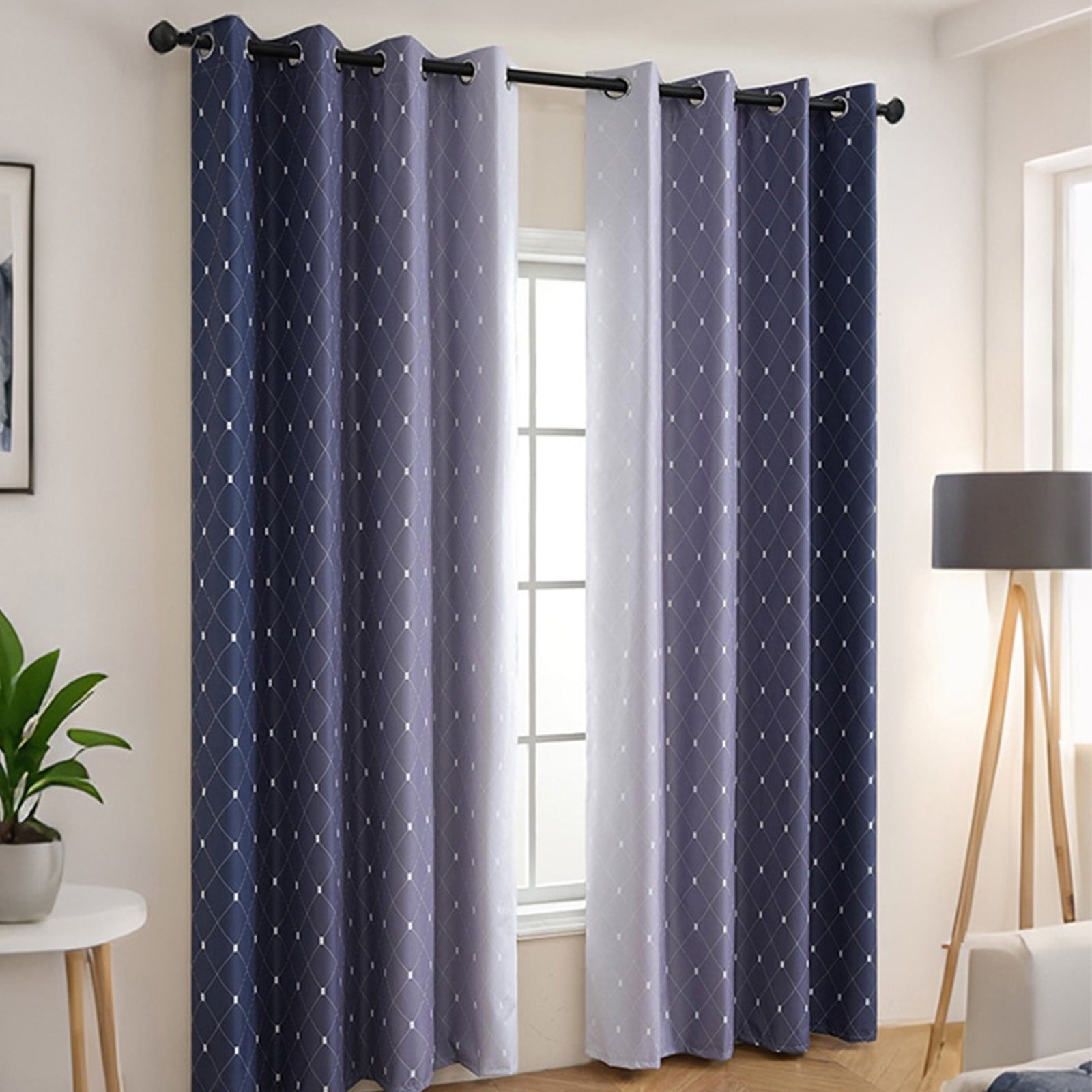 

63-inch Curtain Set (2 Panels) - Thermal And Soundproof Curtains For Bedrooms And Living Rooms, Gradient Color, With Rod Pocket синій