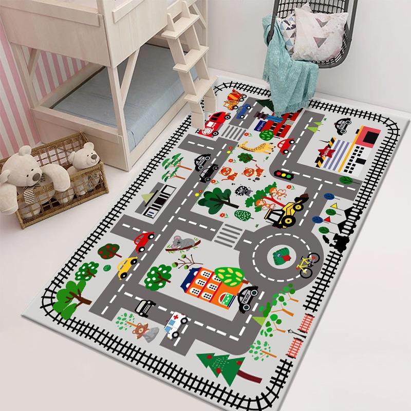 City Traffic Parking Carpet Cartoon Educational Children Play Mat Non Slip Rugs for Bedroom Decor Home Decoration Washable Rug