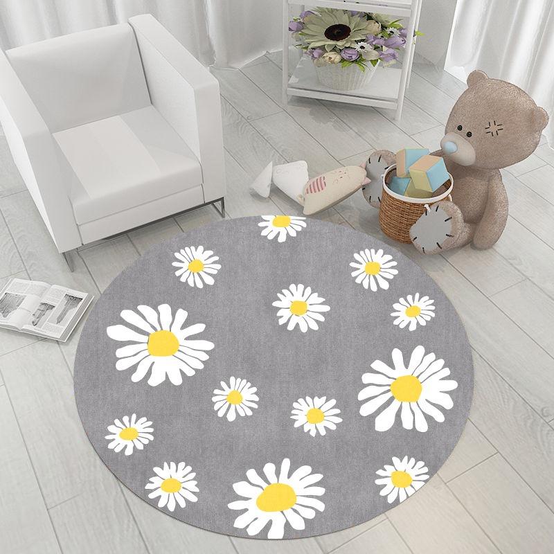 Floral Patterned Round Area Rug Artistic Daisy Rose Peony Print Carpet Soft NonSlip Floor Mat For Living Room Bedroom Home Decor