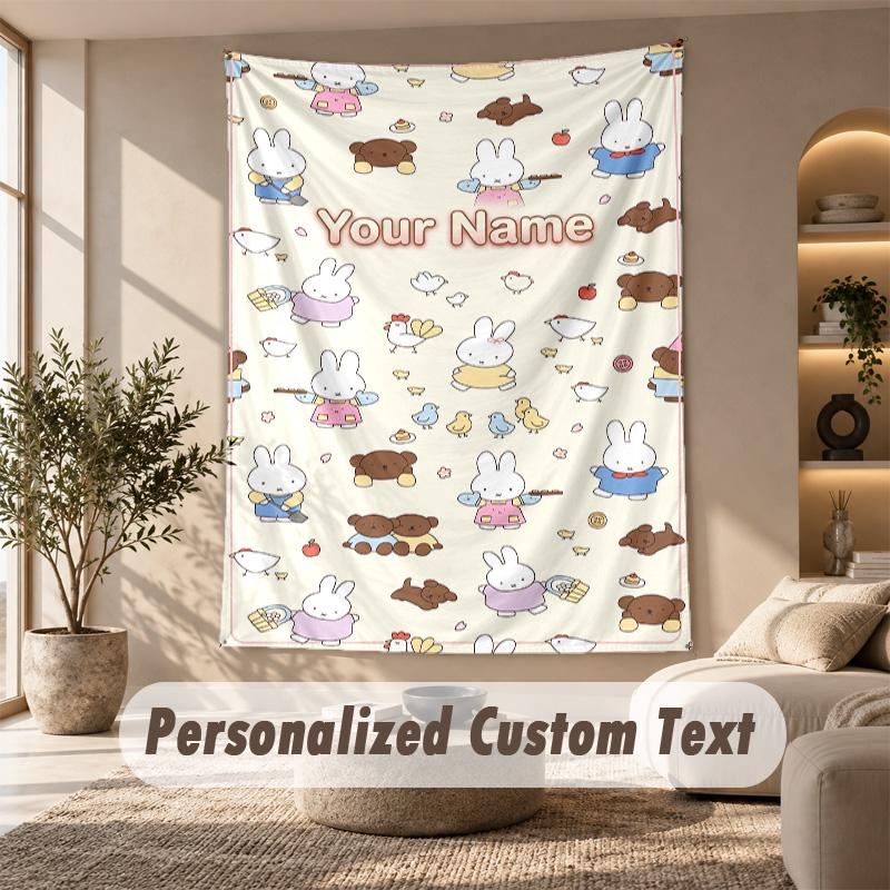 Miffy Tapestry, Personalized Custom Text, Wall Hanging Tapestry For Living Room Home Wall Decor